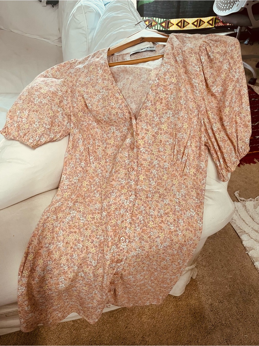 SOPHIE RUE Boutique Floral Button-Front Peach Dress Sz XS